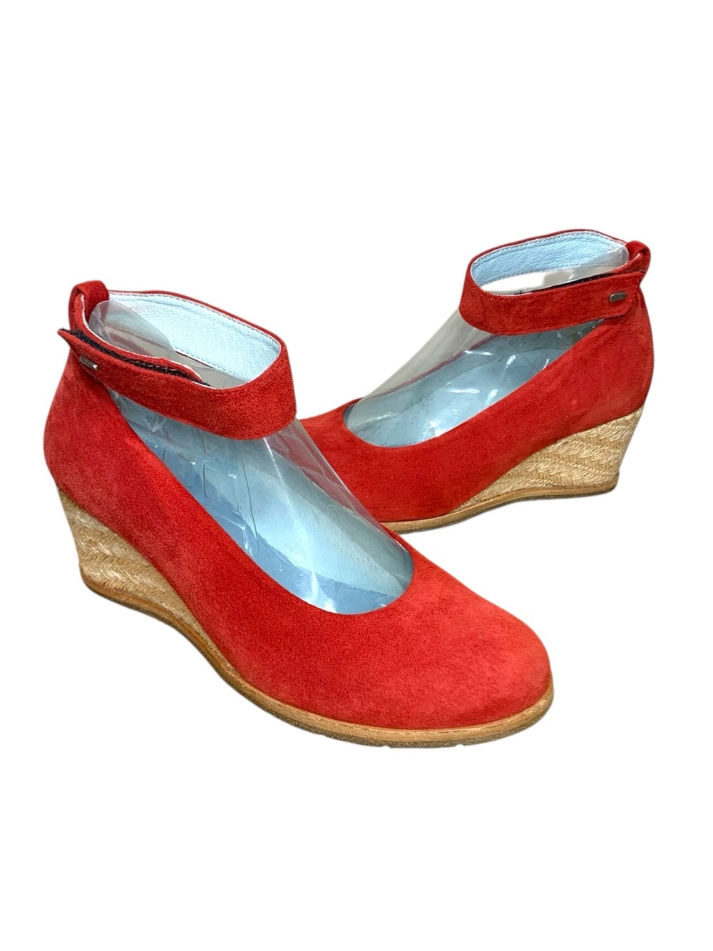 Wolky Red Cherry Suede Ankle-Strap Wedge Pumps Sz 38 Feminine Classic Shoes